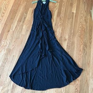 GIANFRANCO FERRE STUDIO PLUGING V NECK RUFFLE GOWN BLACK 8 Vintage maxi gown